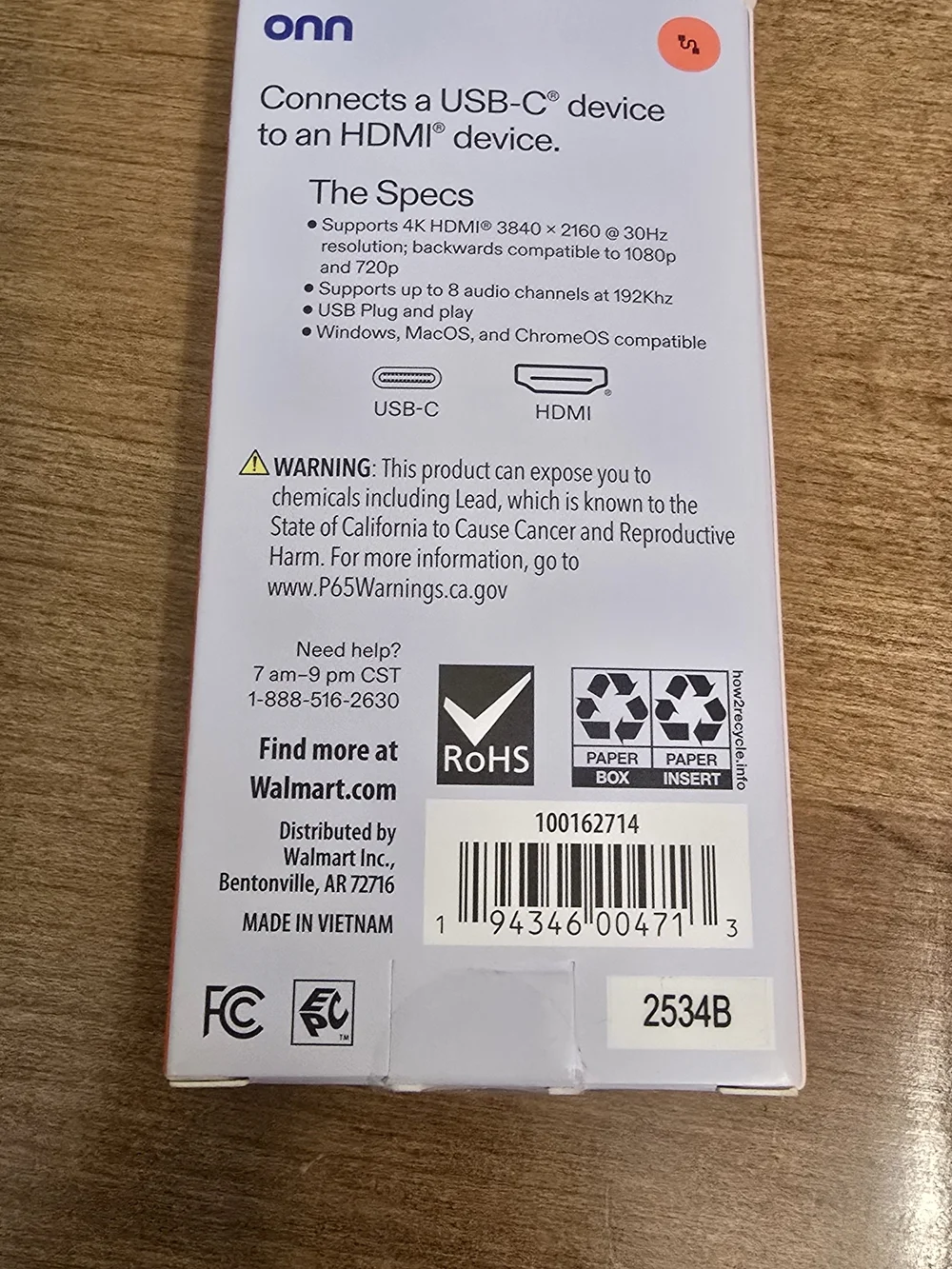 Onn USB-C to HDMI Adapter - White and Black Packaging Unused -open Box